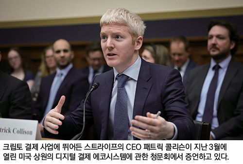 크립토 결제 사업에 뛰어든 스트라이프의 CEO 패트릭 콜리슨이 지난 3월에 열린 미국 상원의 디지털 결제 에코시스템에 관한 청문회에서 증언하고 있다.
