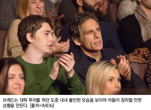 브래드는 대학 투어를 하던 도중 내내 불안한 모습을 보이며 아들이 창피할 만한 상황을 만든다. [출처=IMDb]