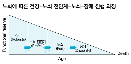 노화에 따른 건강-노쇠 전단계-노쇠-장애 진행 과정