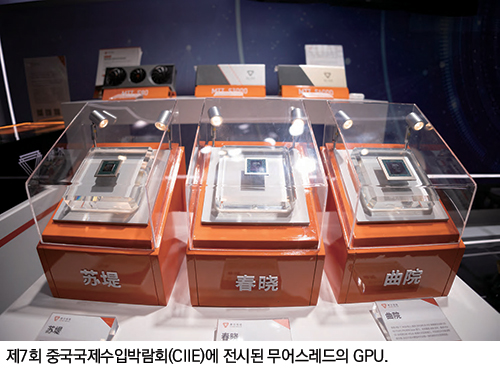제7회 중국국제수입박람회(CIIE)에 전시된 무어스레드의 GPU.