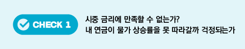 CHECK 1 시중 금리에 만족할 수 없는가? 내 연금이 물가 상승률을 못 따라갈까 걱정되는가