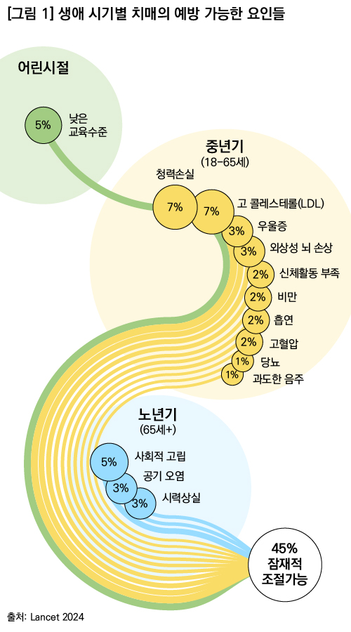 생애 시기별 치매의 예방 가능한 요인들, Lancet 2024